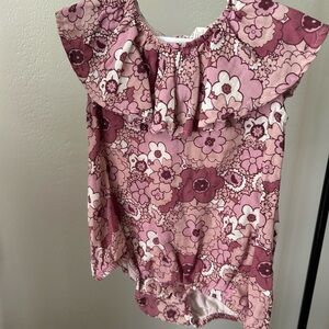Kate Quinn Retro Flower Mauve Organic Cotton Gauze Ruffle Strap Bubble 2T
